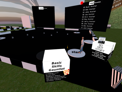 image showing virtual world scene with many black and white objects, all arranged like a challenge course